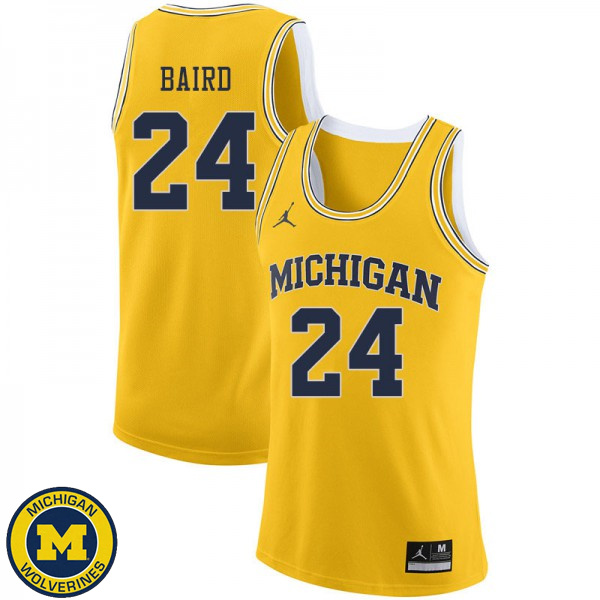 Men University of Michigan #24 C.J. Baird Yellow Jordan Brand Stitch Basketball Jersey